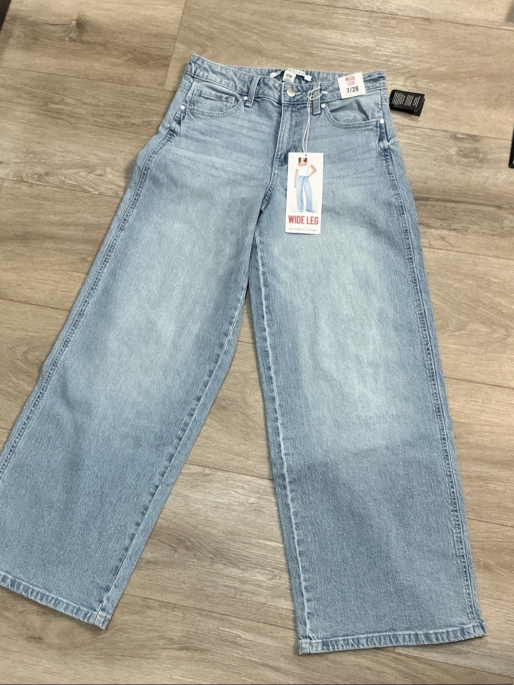 Celebrity Pink Wide-Leg Jeans in Light Blue Wash